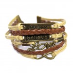 Dream Believe Love Friendship Braid Leather Bracelet